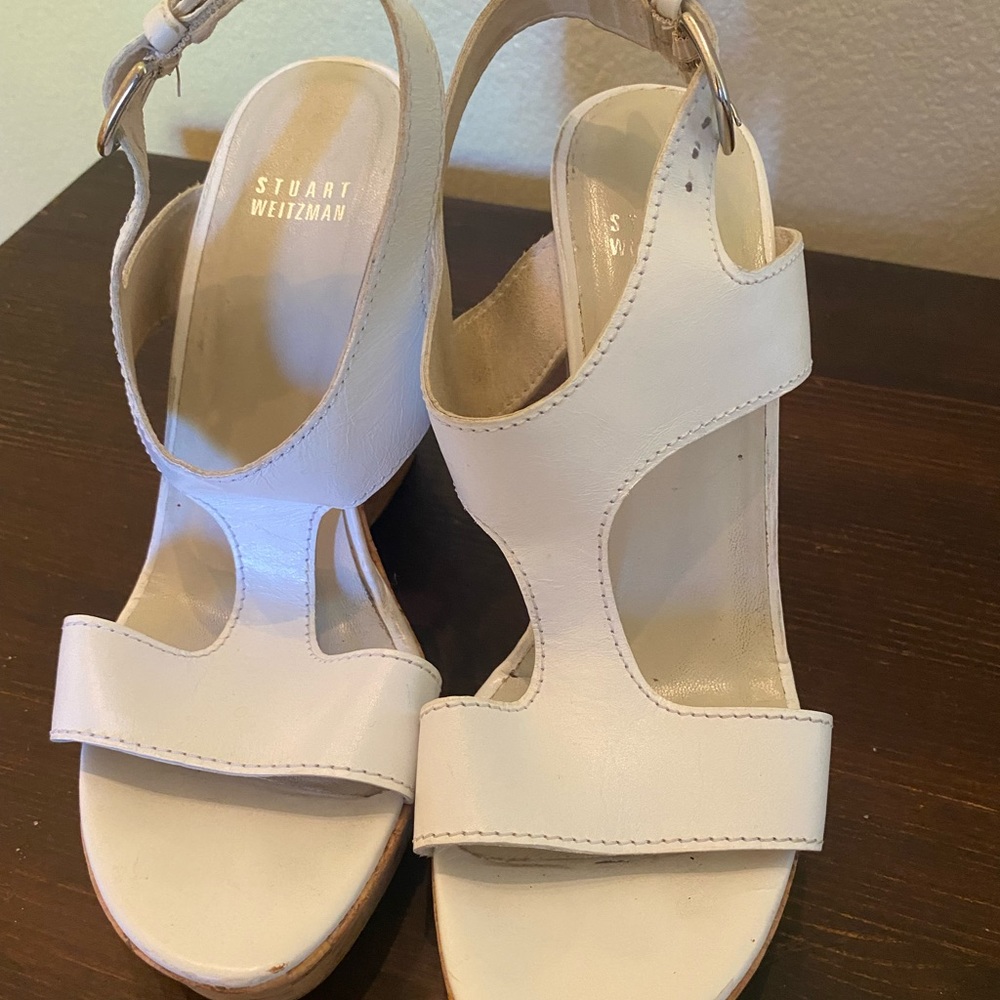EUC STUART WEITZMAN, WEDGES, OFF WHITE, 8M